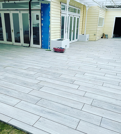 Modern tiled patio area